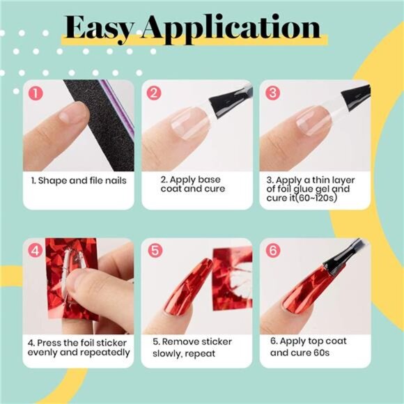 Beetles Nail Foil Glue Gel 2 Bottles 15ML with 20PCS Flower Butterfly and Metal - Picture 6 of 7